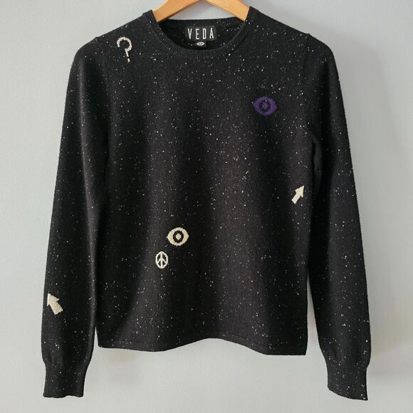 VEDA 100% Cashmere Y2K Symbols Sweater Size XS - Picture 1 of 7